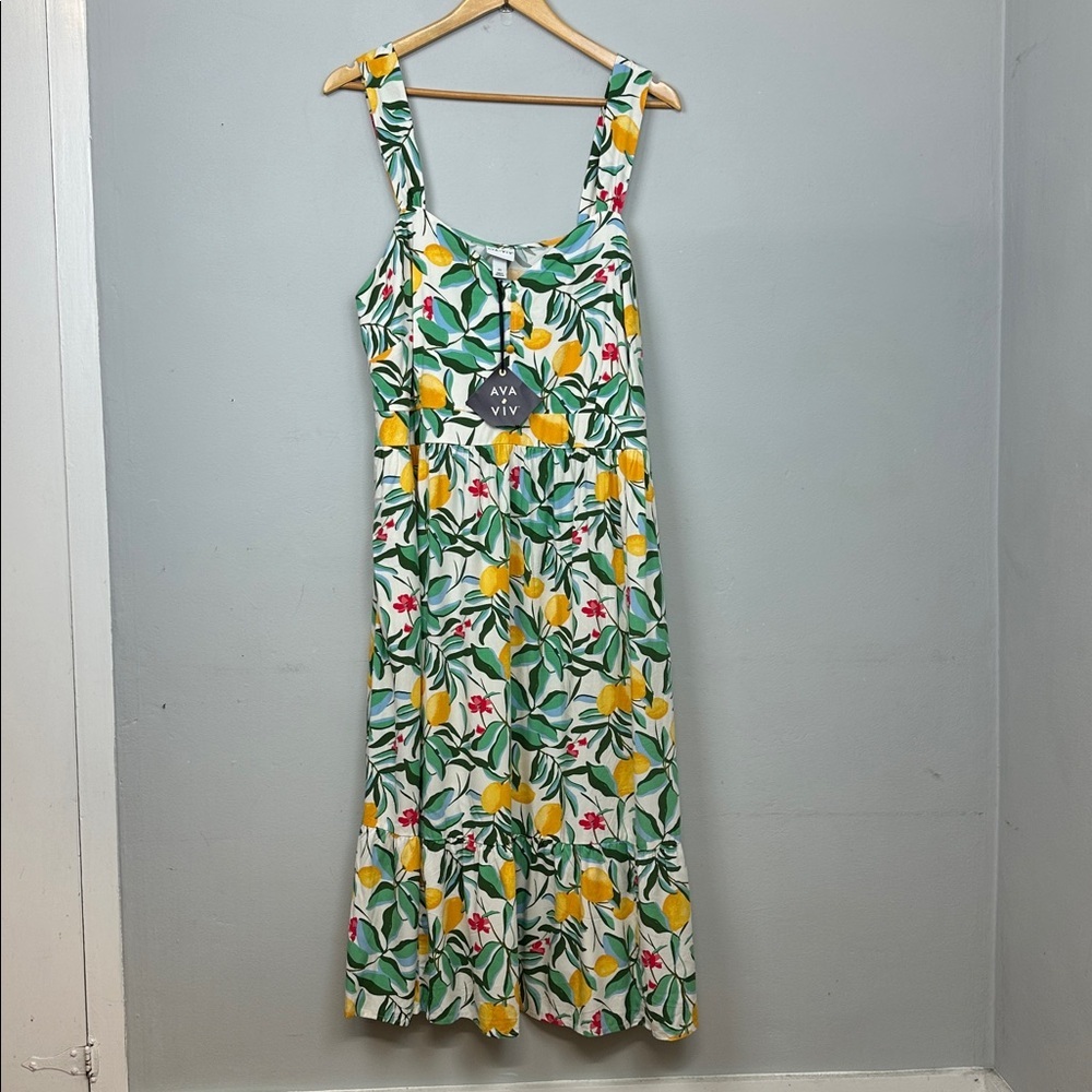 Ava & Viv Green Floral Midi Dress with Yellow Accents - Picture 2 of 14